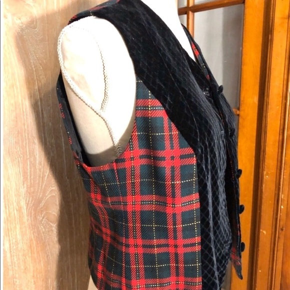 Talbots petite plaid red and black suede vest size 10P - Picture 4 of 8
